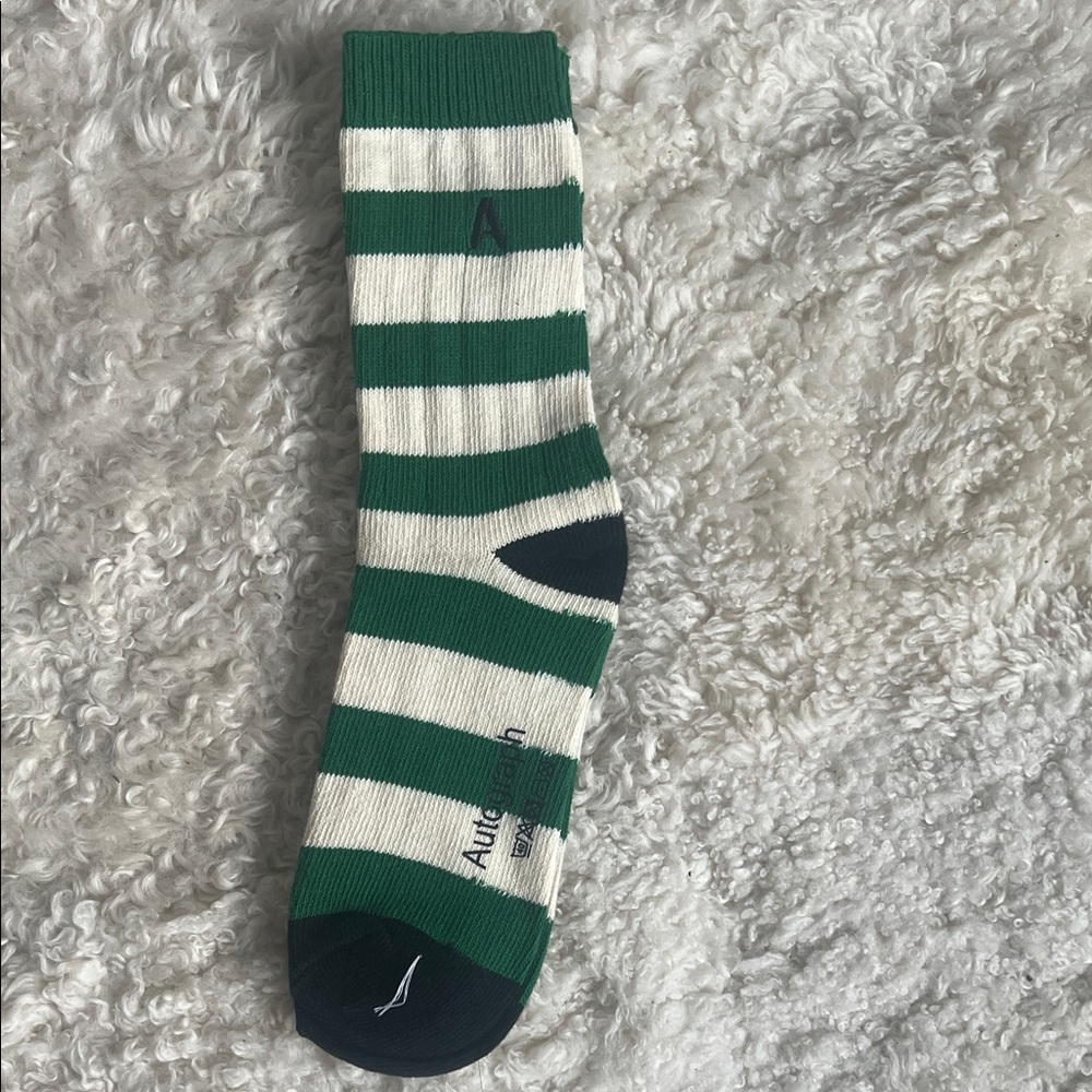 New - Autograph Womens Green and White Striped Socks with A embroidery
